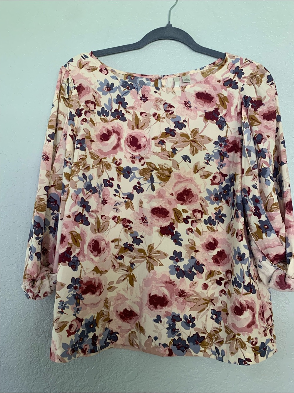 LC Lauren Conrad Cream Pink Blue Floral Blouse